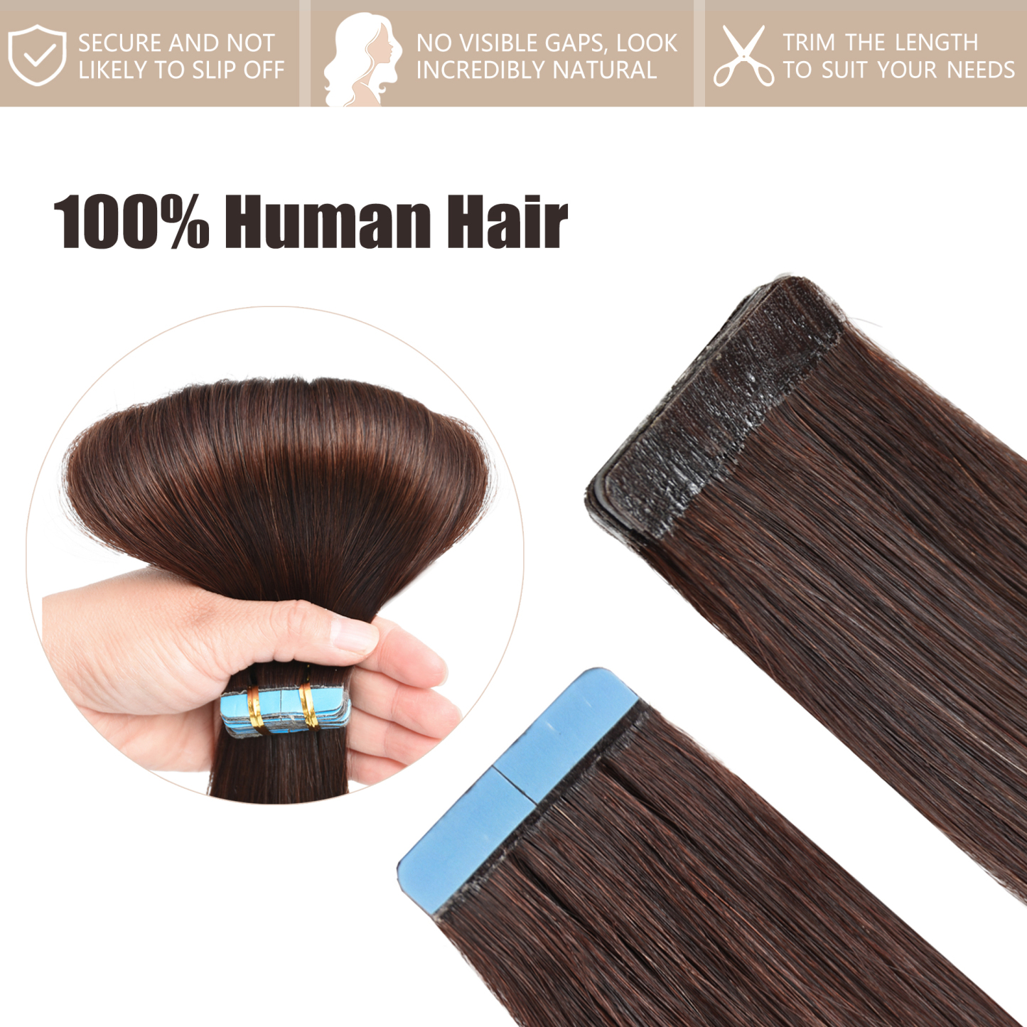 Meiverah Tape In Hair Extensions 20Pcs/50g Tape Ins Natural Remy Human Hair (#3)