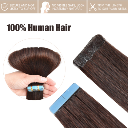 Meiverah Tape In Hair Extensions 20Pcs/50g Tape Ins Natural Remy Human Hair (#3)