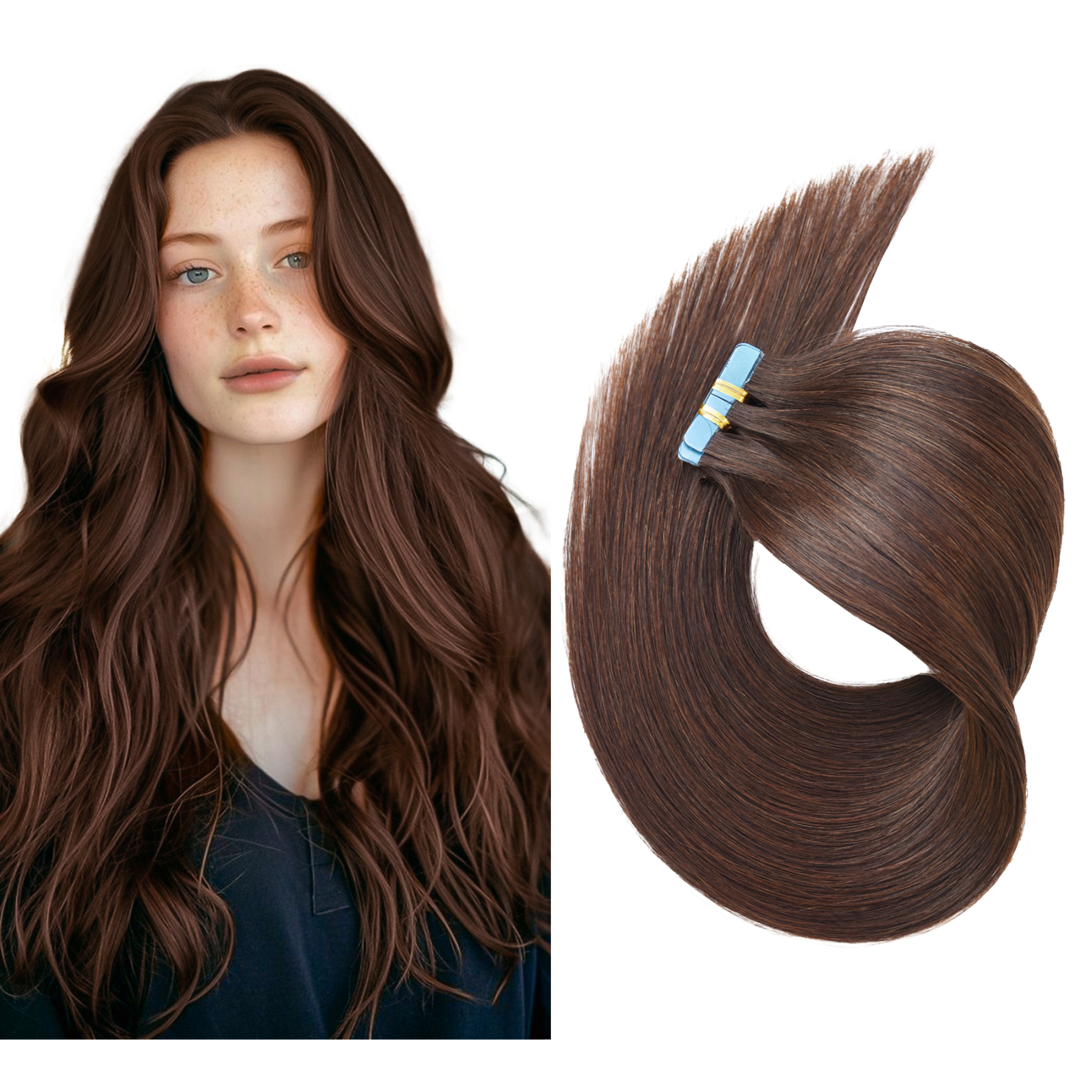 Meiverah Tape In Hair Extensions 20Pcs/50g Tape Ins Natural Remy Human Hair (#3)