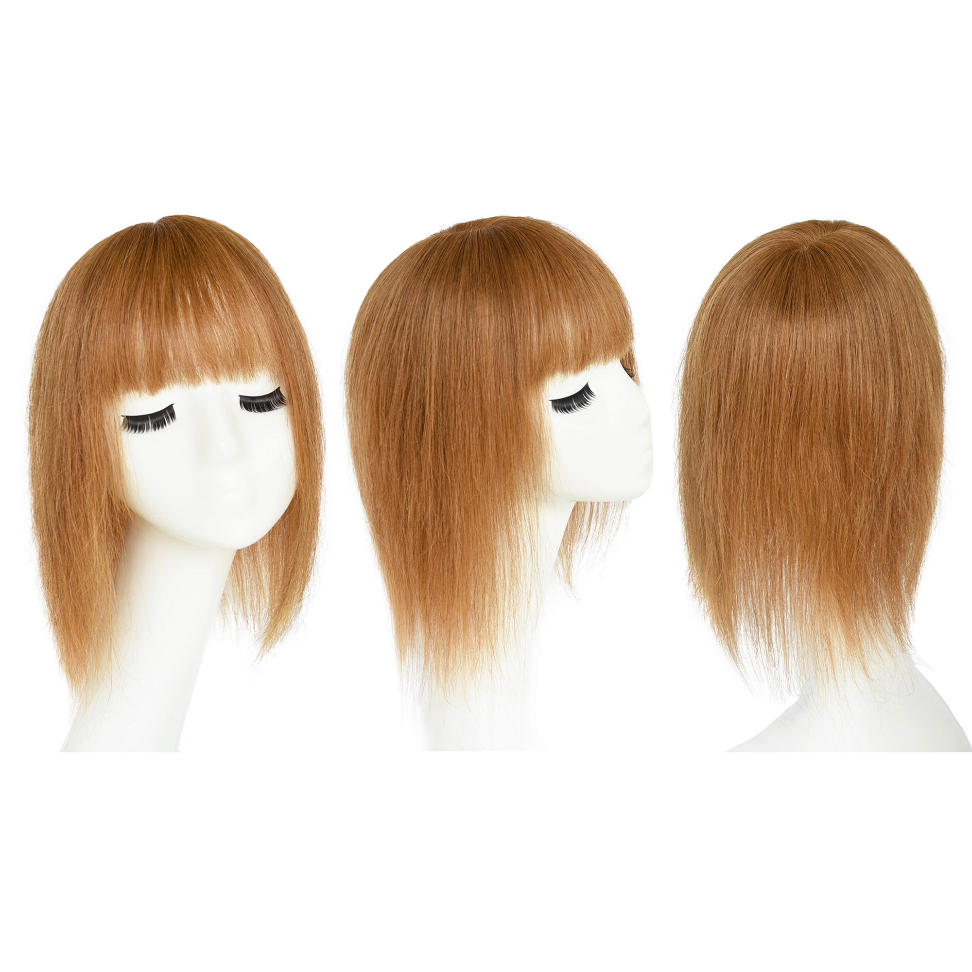 Meiverah Hair Real Human Hair Topper with Bangs Clip-In Thick PU Silk Base Hairpiece for Women (Copper Red)