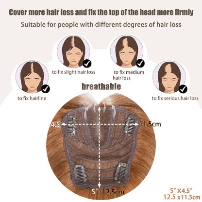 Meiverah Real Human Hair Swiss Mono Base Half Hand-tied Topper NO Bangs-Clip-In Thick Hairpiece for Women  (#30 Copper Red)