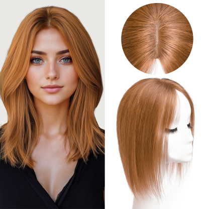 Meiverah Real Human Hair Swiss Mono Base Half Hand-tied Topper NO Bangs-Clip-In Thick Hairpiece for Women  (#30 Copper Red)