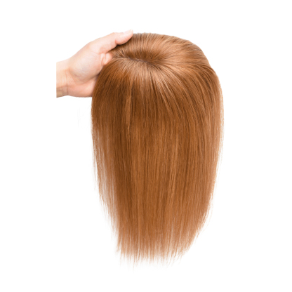 Meiverah Real Human Hair Swiss Mono Base Half Hand-tied Topper NO Bangs-Clip-In Thick Hairpiece for Women  (#30 Copper Red)