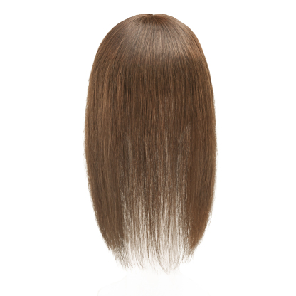 Meiverah Real Human Hair Full Hand-tied Swiss Mono Base Topper NO Bangs  Clip-In Thick Hairpiece for Women (#4 light brown)