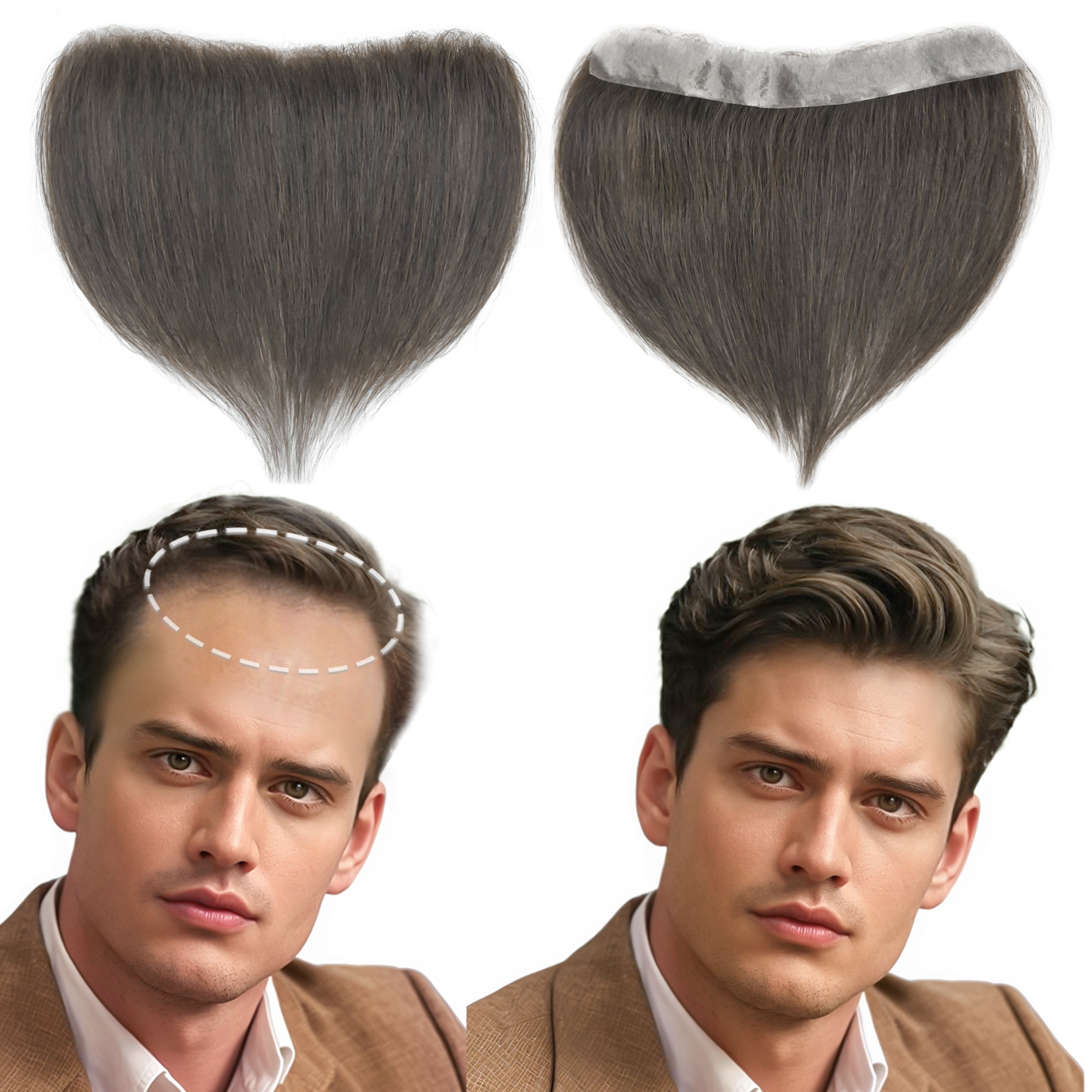 Meiverah Hair Frontal Hairpiece for Men Hair Extension Hairline Loss Straight Tape in Human Hair Toppers Replacement Toupee （#4）