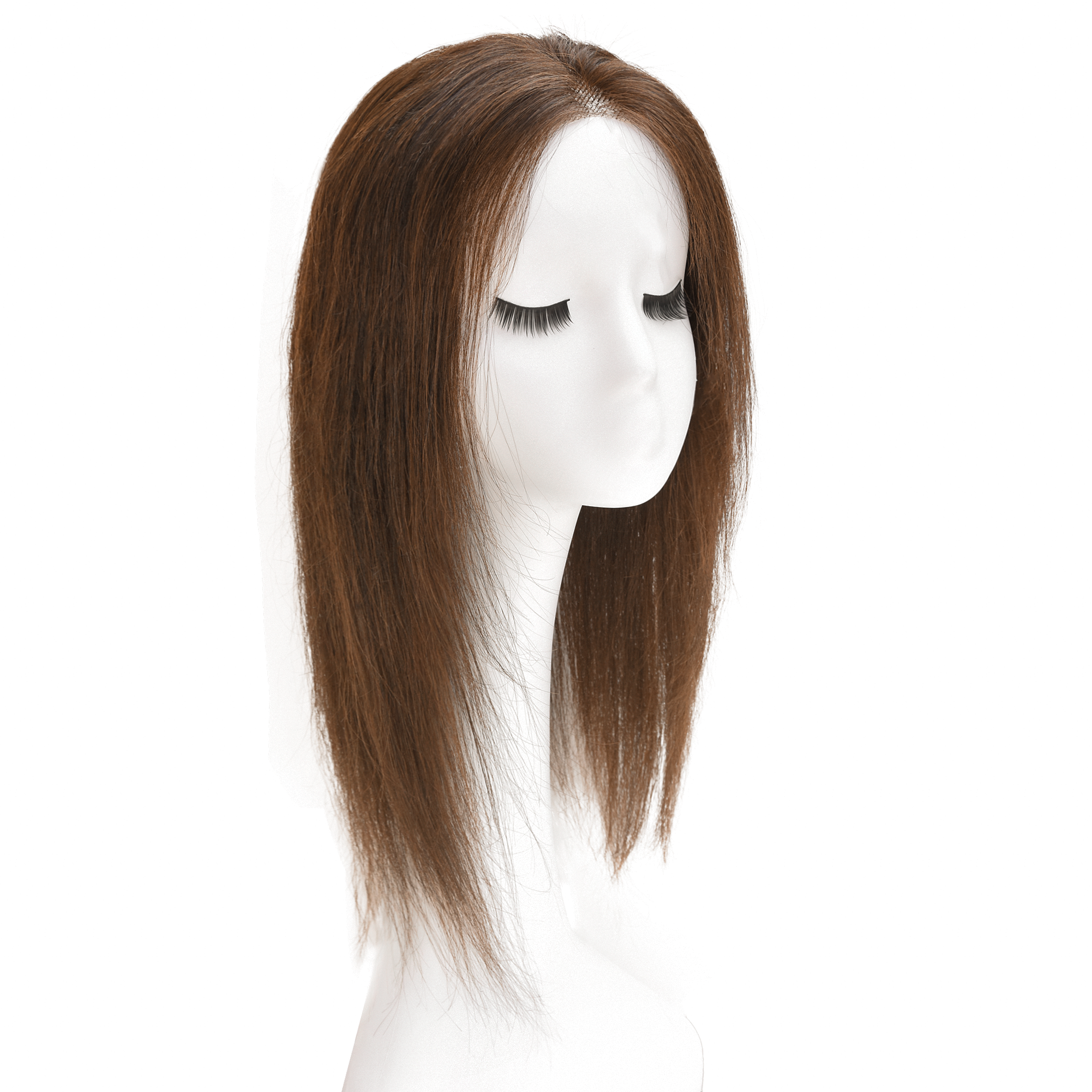 Meiverah Natural-Looking Handmade Hand-tied Mono Swiss Lace NO Bangs Clip-In Women Toupee -（Medium Brown, 14"/35cm）