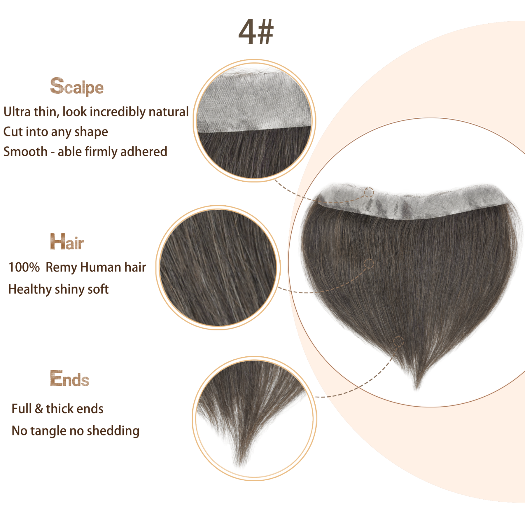 Meiverah Hair Frontal Hairpiece for Men Hair Extension Hairline Loss Straight Tape in Human Hair Toppers Replacement Toupee （#4）