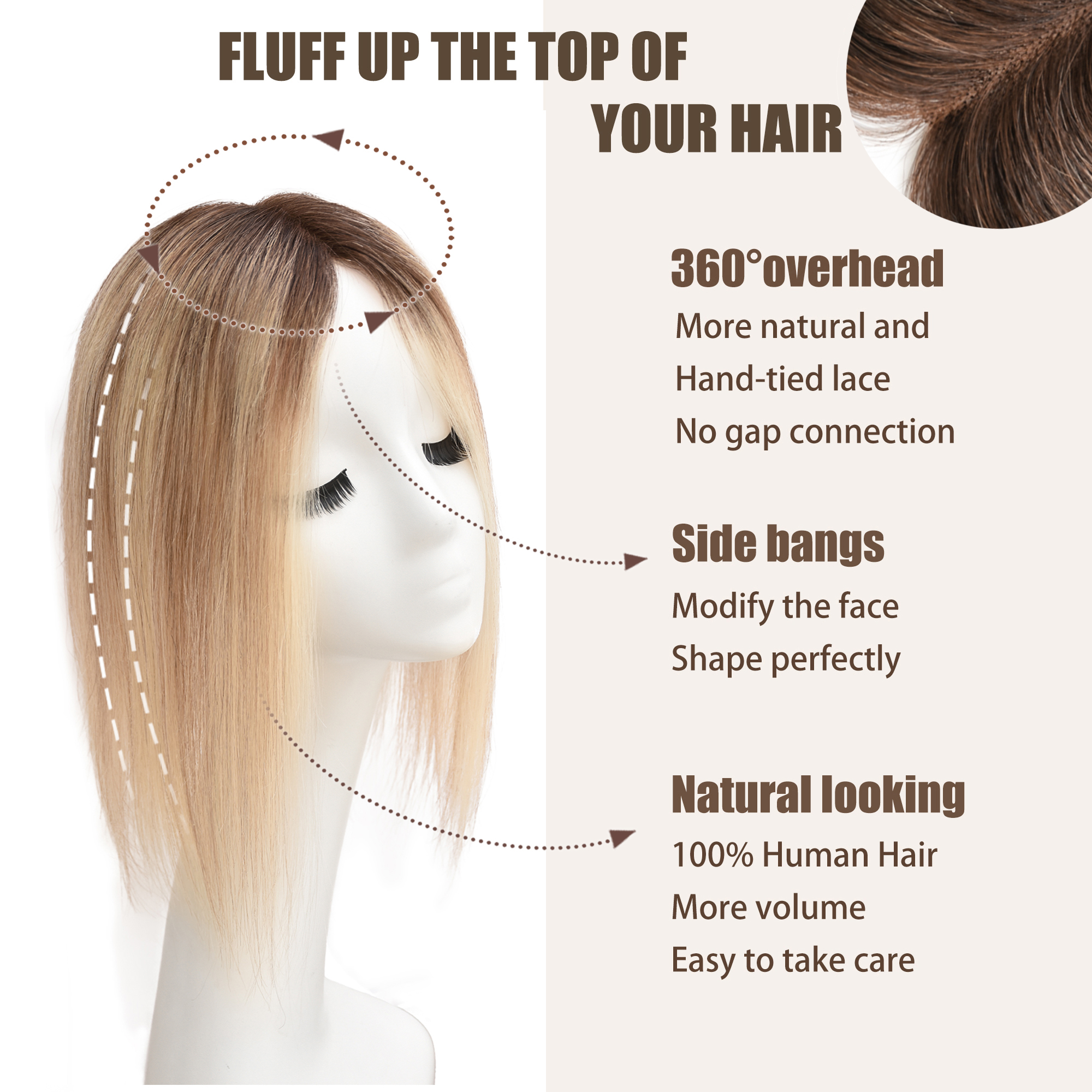 Meiverah Natural-Looking Handmade Full Hand-tied PU Mono Lace NO Bangs Clip-In Women Toupee -（4BCSA#）