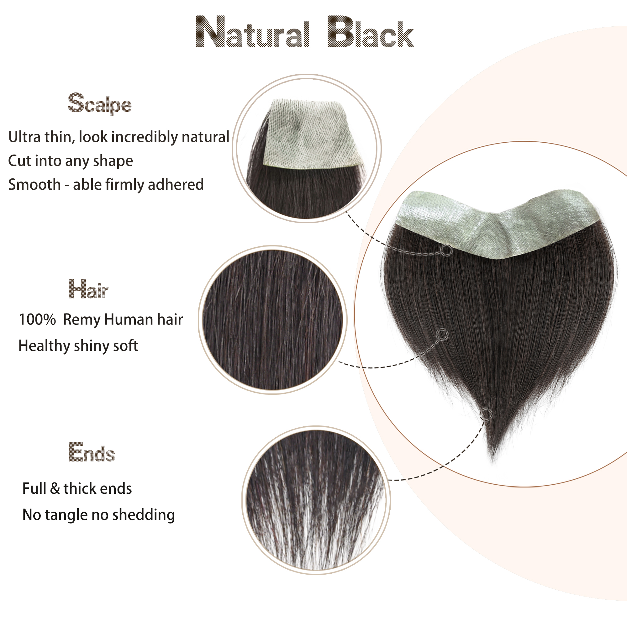 Meiverah Hair Frontal Hairpiece for Women Natural Black Hair Extension Hairline Loss Straight Tape in Human Hair Toppers Replacement Toupee (Natural Black)