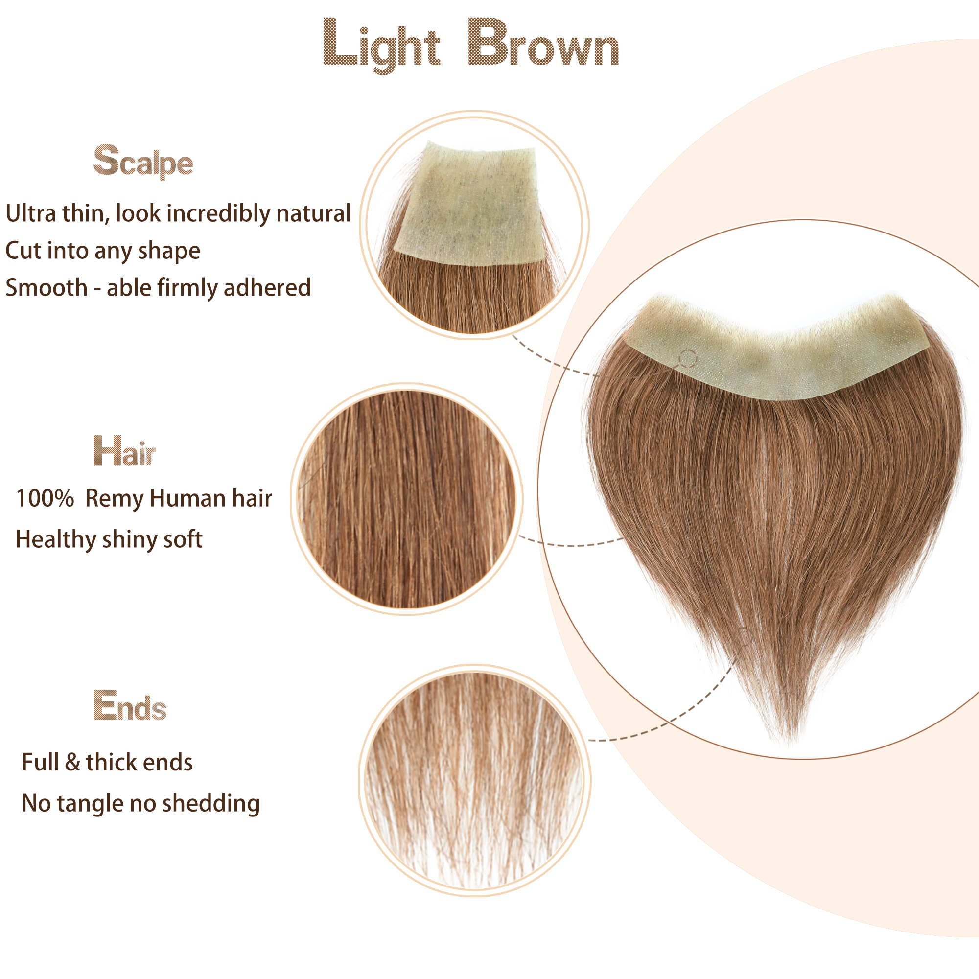Meiverah Hair Frontal Hairpiece for Men Natural Black Hair Extension Hairline Loss Straight Tape in Human Hair Toppers Replacement Toupee （Light Brown）