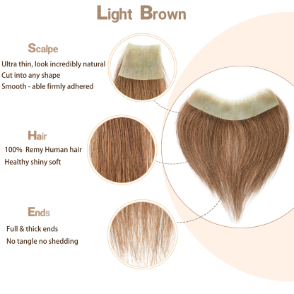 Meiverah Hair Frontal Hairpiece for Men Natural Black Hair Extension Hairline Loss Straight Tape in Human Hair Toppers Replacement Toupee （Light Brown）