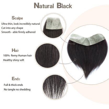 Meiverah Hair Frontal Hairpiece for Men Hair Extension Hairline Loss Straight Tape in Human Hair Toppers Replacement Toupee （Natural Black）