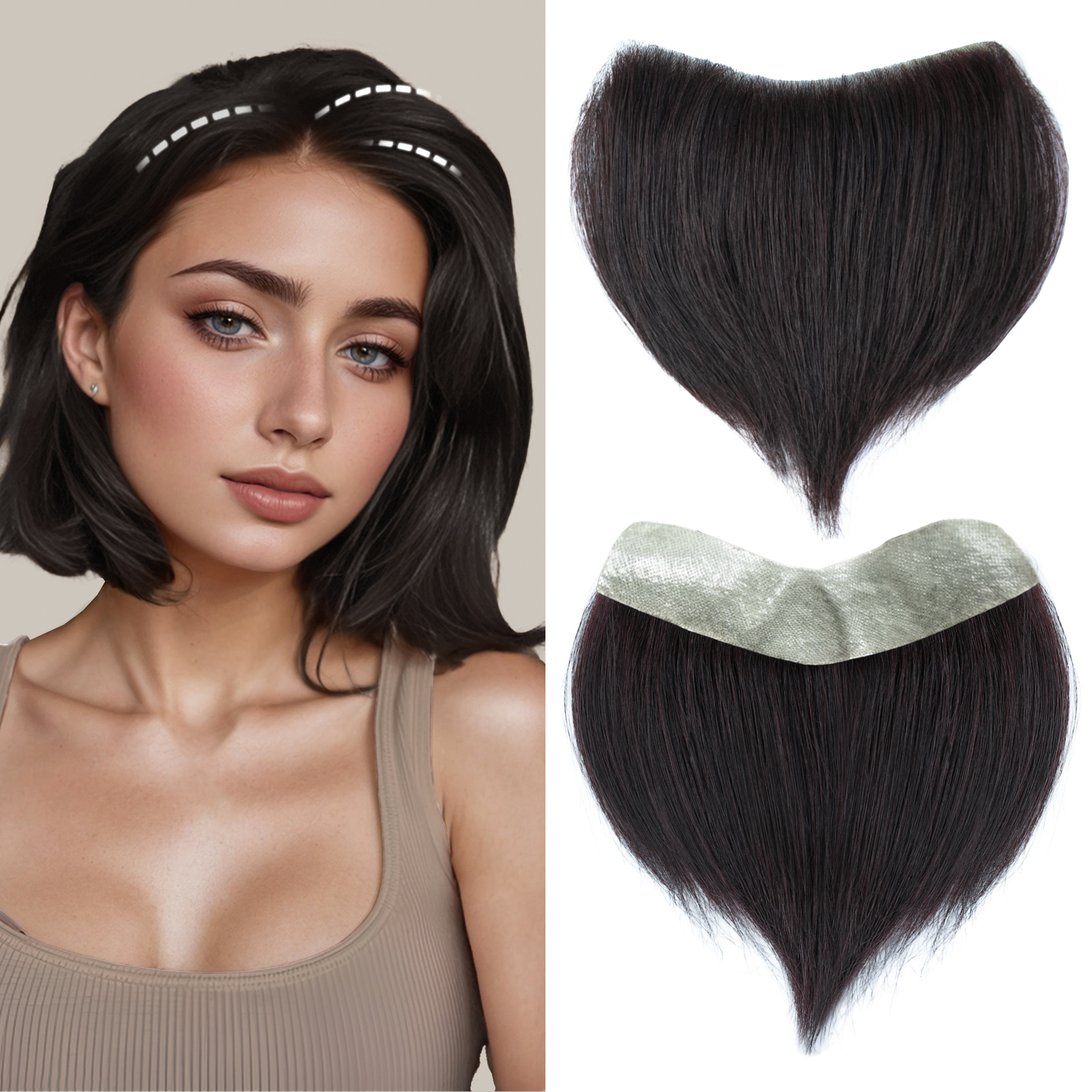 Meiverah Hair Frontal Hairpiece for Women Hair Extension Hairline Loss Straight Tape in Human Hair Toppers Replacement Toupee (Natural Black)