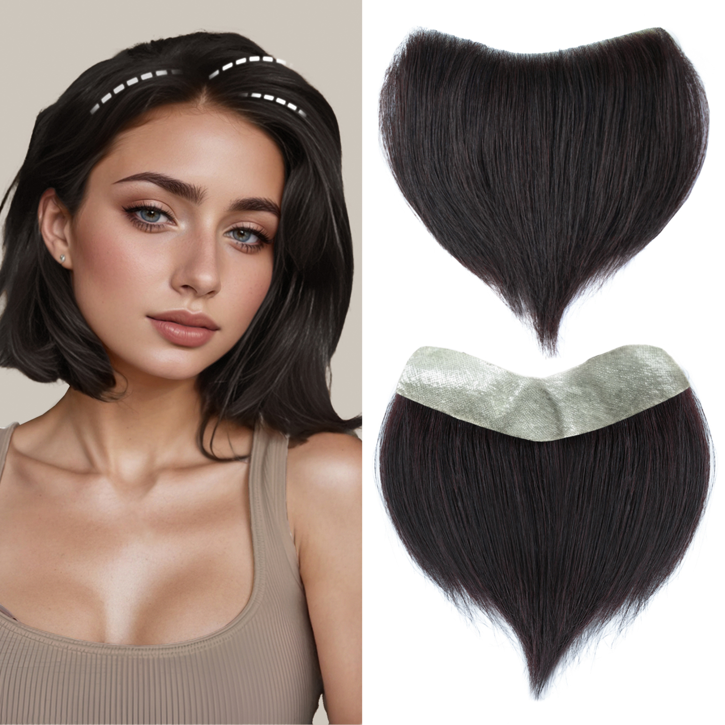 Meiverah Hair Frontal Hairpiece for Women Hair Extension Hairline Loss Straight Tape in Human Hair Toppers Replacement Toupee (Natural Black)