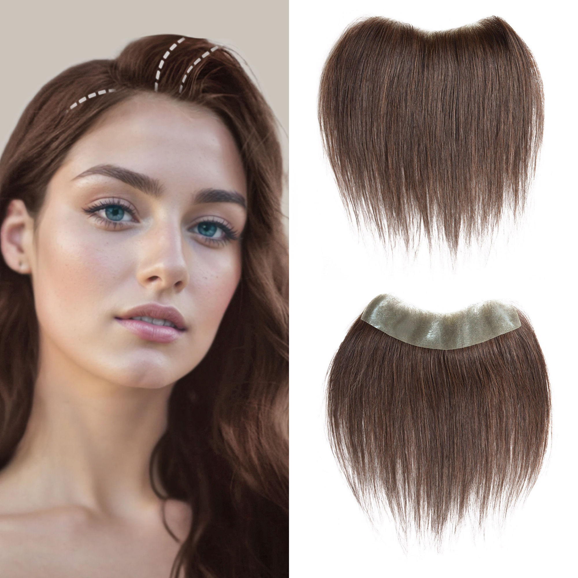 Meiverah Hair Frontal Hairpiece for Women Natural Black Hair Extension Hairline Loss Straight Tape in Human Hair Toppers Replacement Toupee (Medium Brown)