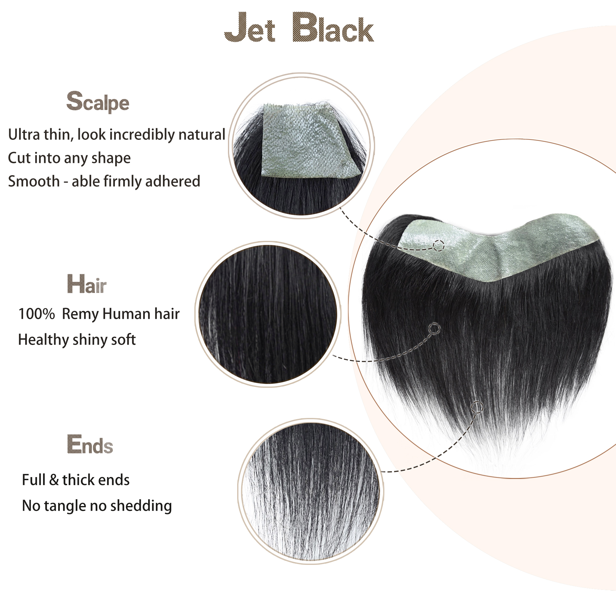 Meiverah Hair Frontal Hairpiece for Men Natural Black Hair Extension Hairline Loss Straight Tape in Human Hair Toppers Replacement Toupee （Jet Black）