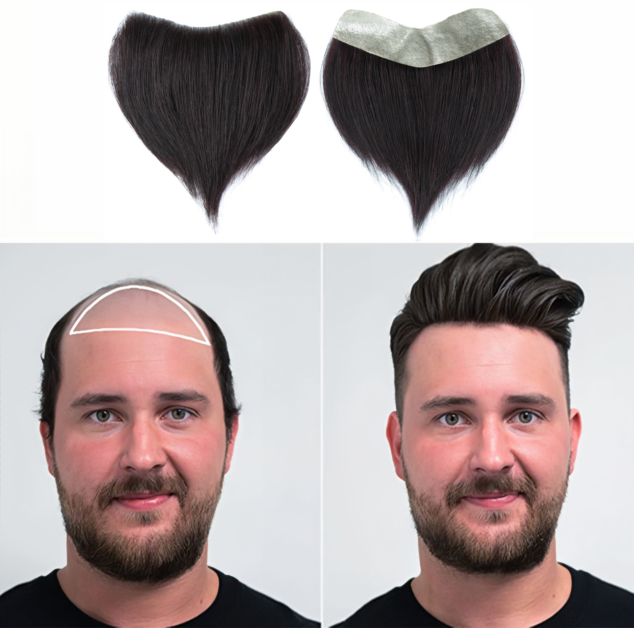 Meiverah Hair Frontal Hairpiece for Men Hair Extension Hairline Loss Straight Tape in Human Hair Toppers Replacement Toupee （Natural Black）