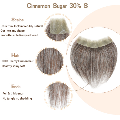 Meiverah Hair Frontal Hairpiece for Men Natural Black Hair Extension Hairline Loss Straight Tape in Human Hair Toppers Replacement Toupee （30% Gray-Cinnamon Sugar）