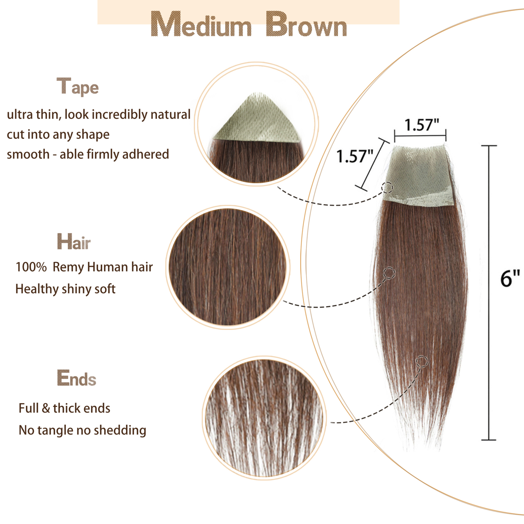 Meiverah Hair scar human hair replacement Accidental burns without hair for men women Hairline Loss Straight Tape in Replacement Toupee (Medium Brown)