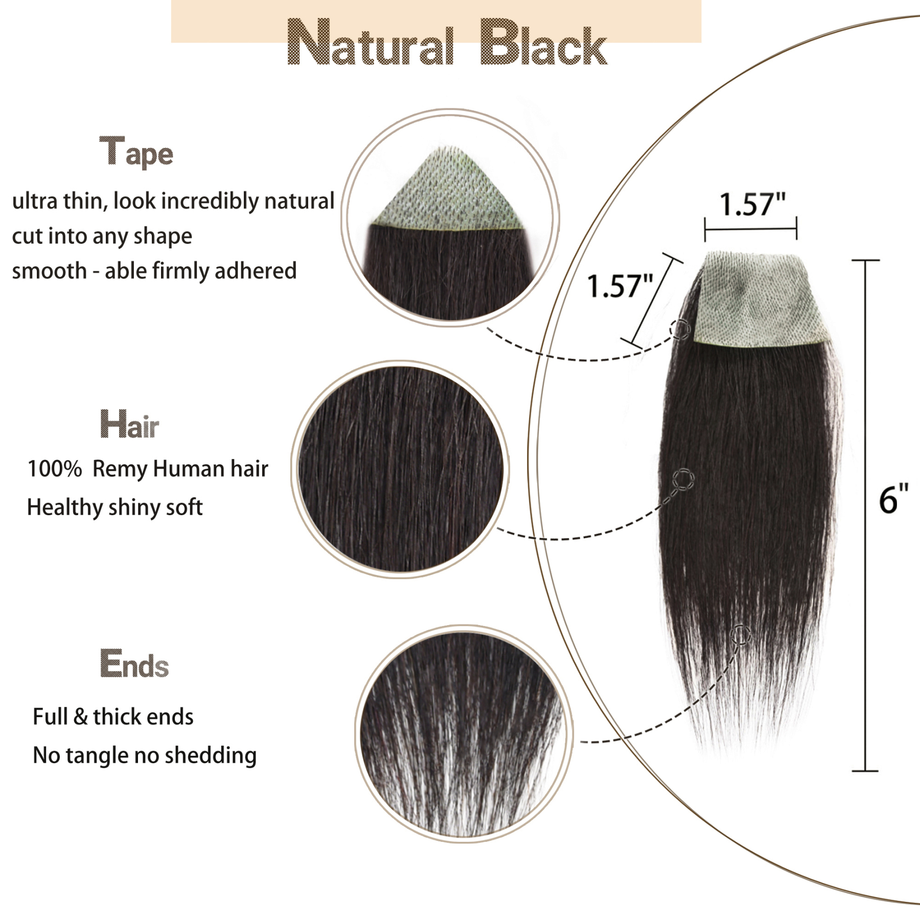 Meiverah Hair scar human hair replacement Accidental burns without hair for men Hairline Loss Straight Tape in Replacement Toupee (Natural Black)