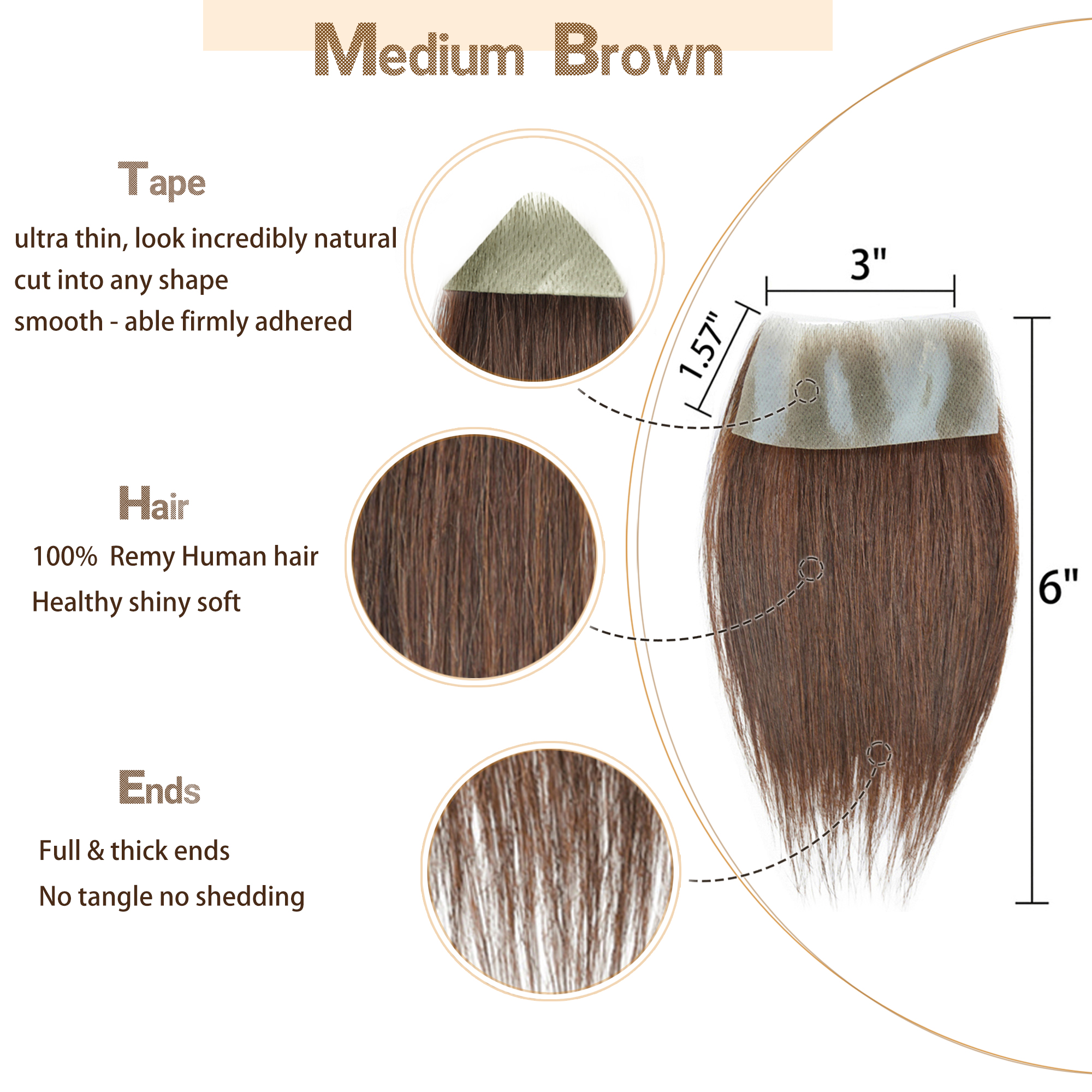 Meiverah Hair scar human hair replacement Accidental burns without hair for men women Hairline Loss Straight Tape in Replacement Toupee (Medium Brown)