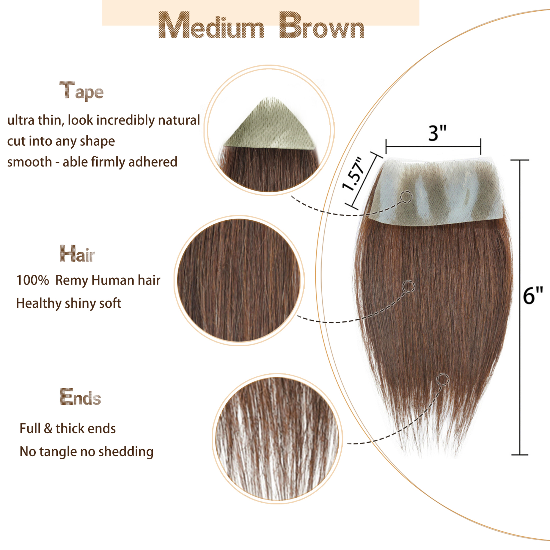 Meiverah Hair scar human hair replacement Accidental burns without hair for men Hairline Loss Straight Tape in Replacement Toupee (Medium Brown)