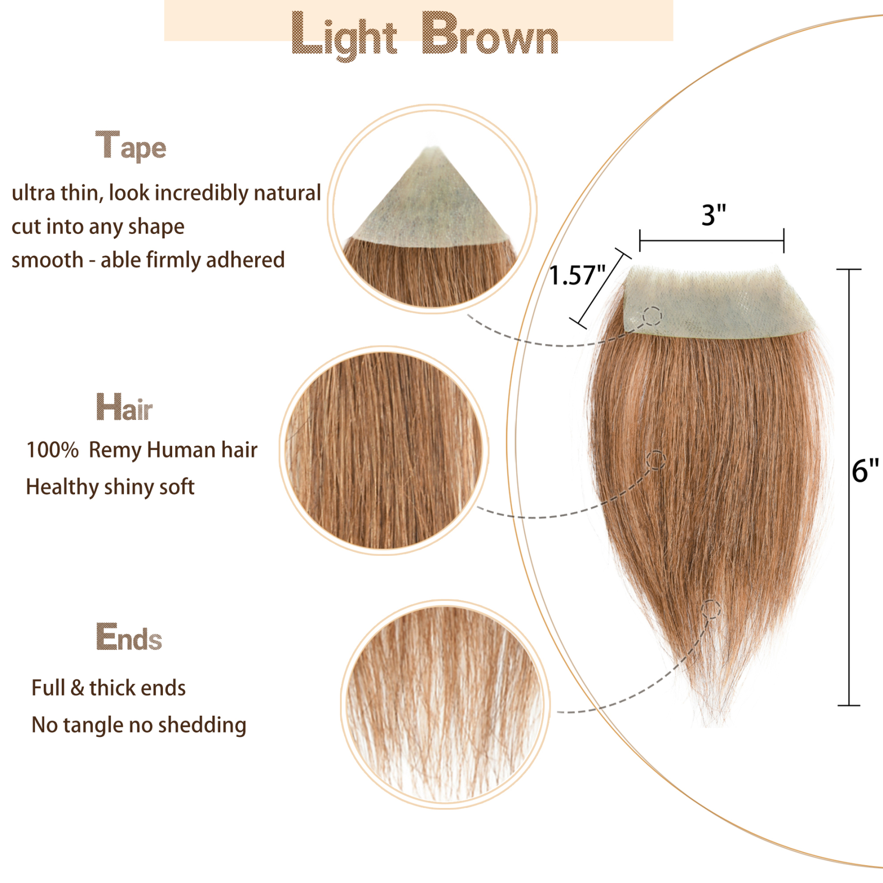 Meiverah Hair scar human hair replacement Accidental burns without hair for men Hairline Loss Straight Tape in Replacement Toupee  (Light Brown)