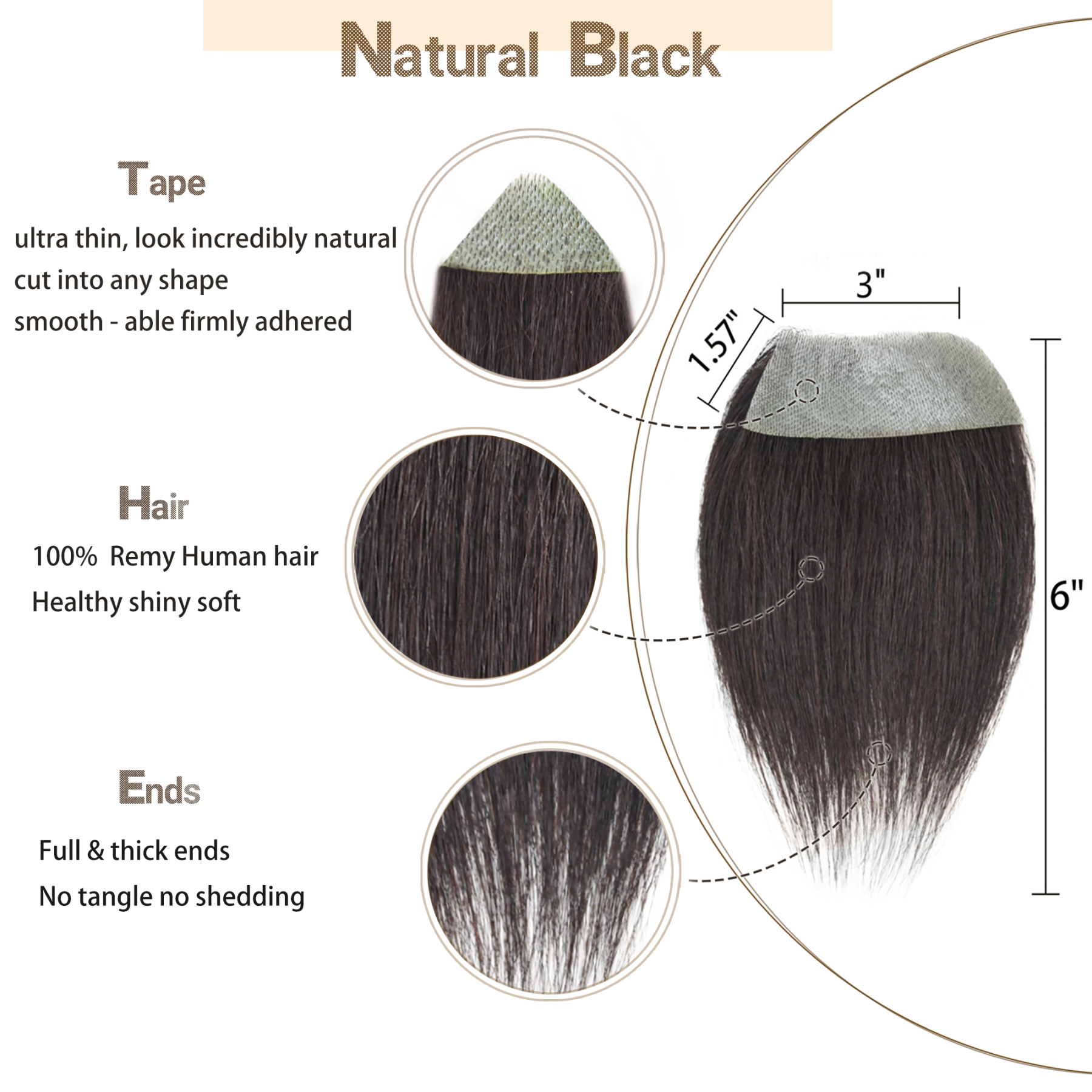 Meiverah Hair scar human hair replacement Accidental burns without hair for men Hairline Loss Straight Tape in Replacement Toupee (Natural Black)