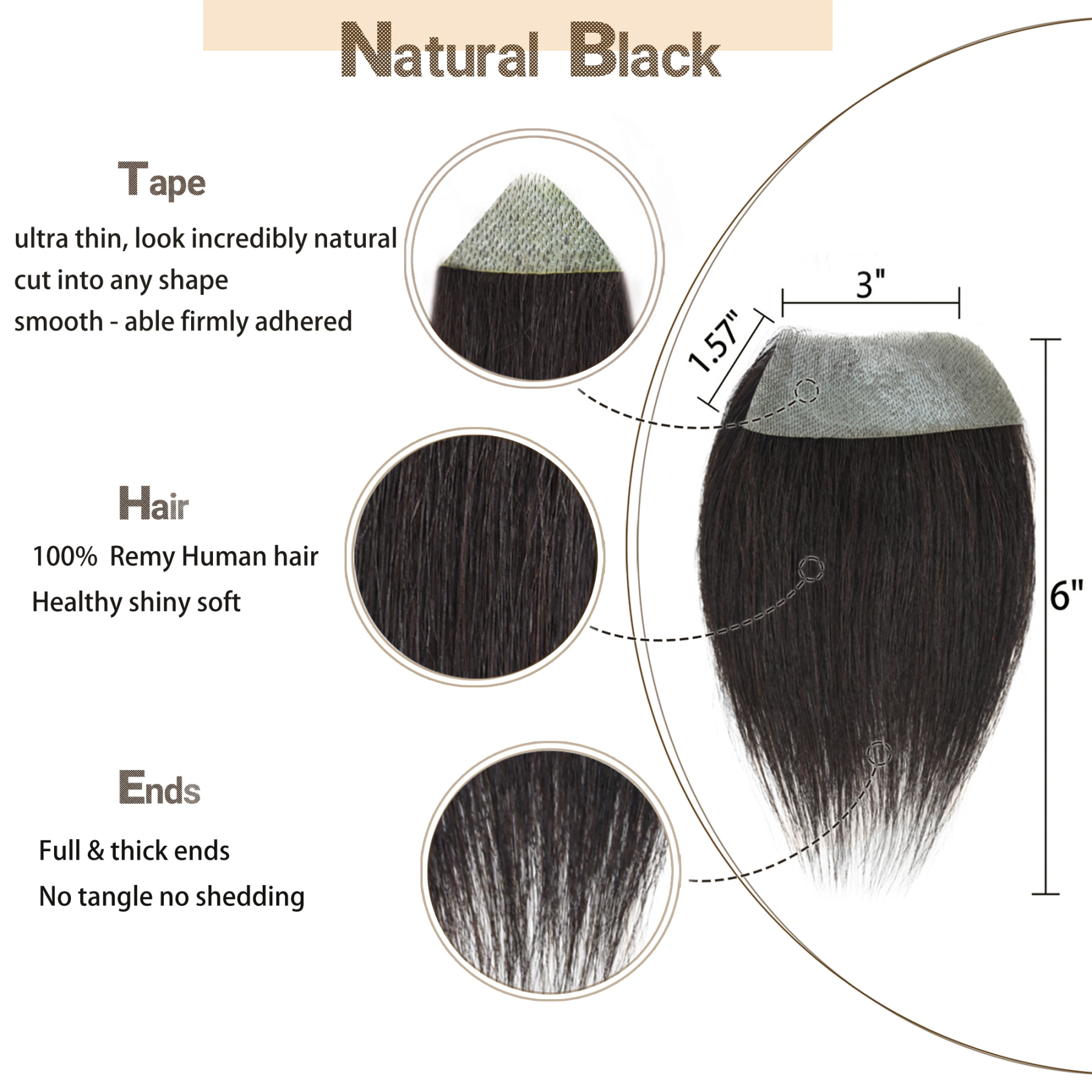 Meiverah Hair scar human hair replacement Accidental burns without hair for men Hairline Loss Straight Tape in Replacement Toupee (Natural Black)