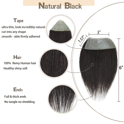 Meiverah Hair scar human hair replacement Accidental burns without hair for men Hairline Loss Straight Tape in Replacement Toupee (Natural Black)