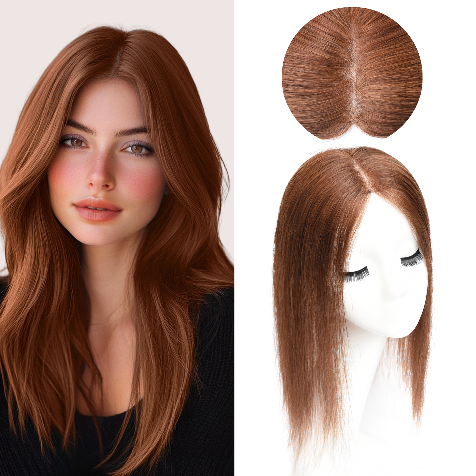 Meiverah Real Human Hair Swiss Mono Base Hand-tied Topper NO Bangs-Clip-In Thick Hairpiece for Women  (#5)