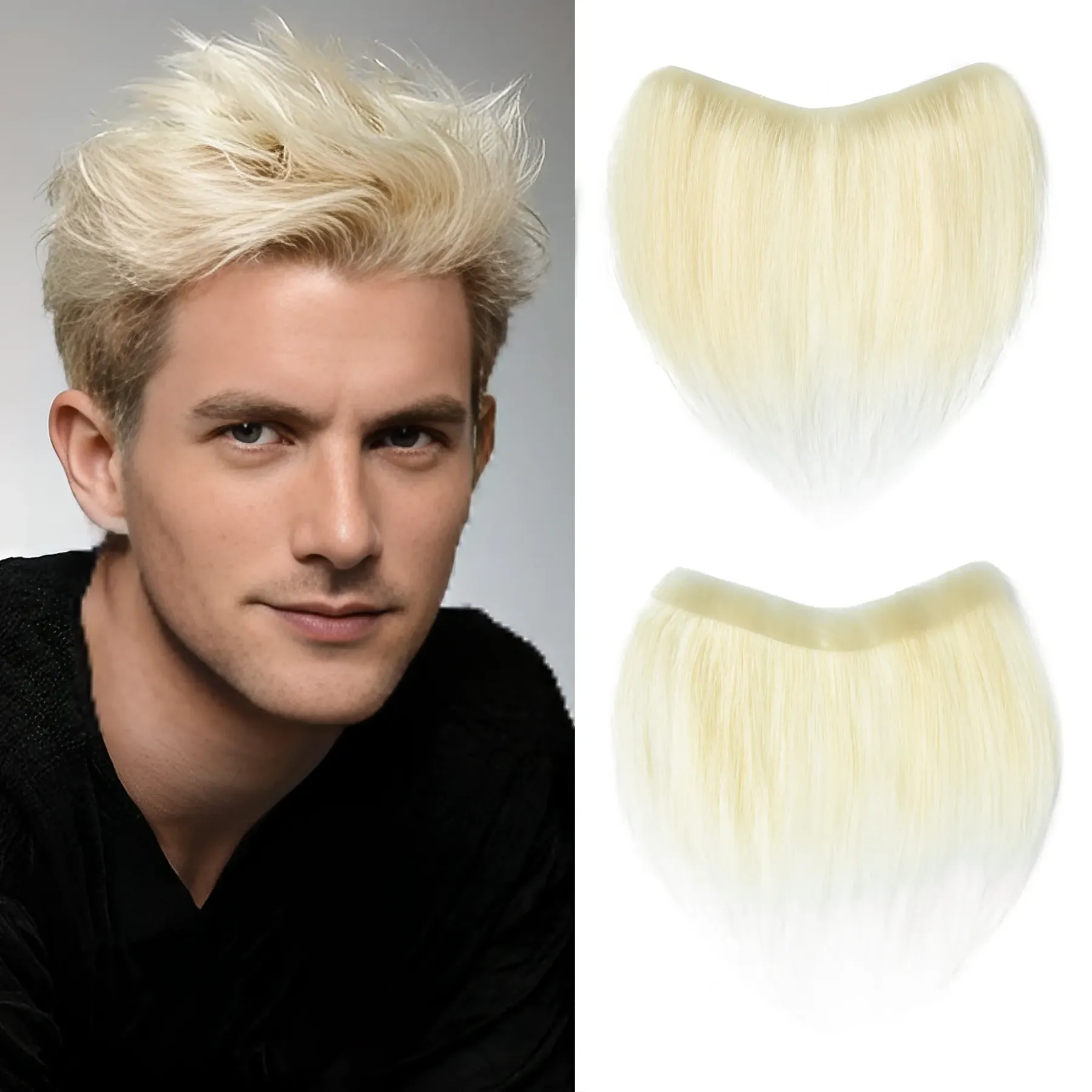 Meiverah Hair Frontal Hairpiece for Men Hair Extension Hairline Loss Straight Tape in Human Hair Toppers Replacement Toupee （ Light Blonde #60）