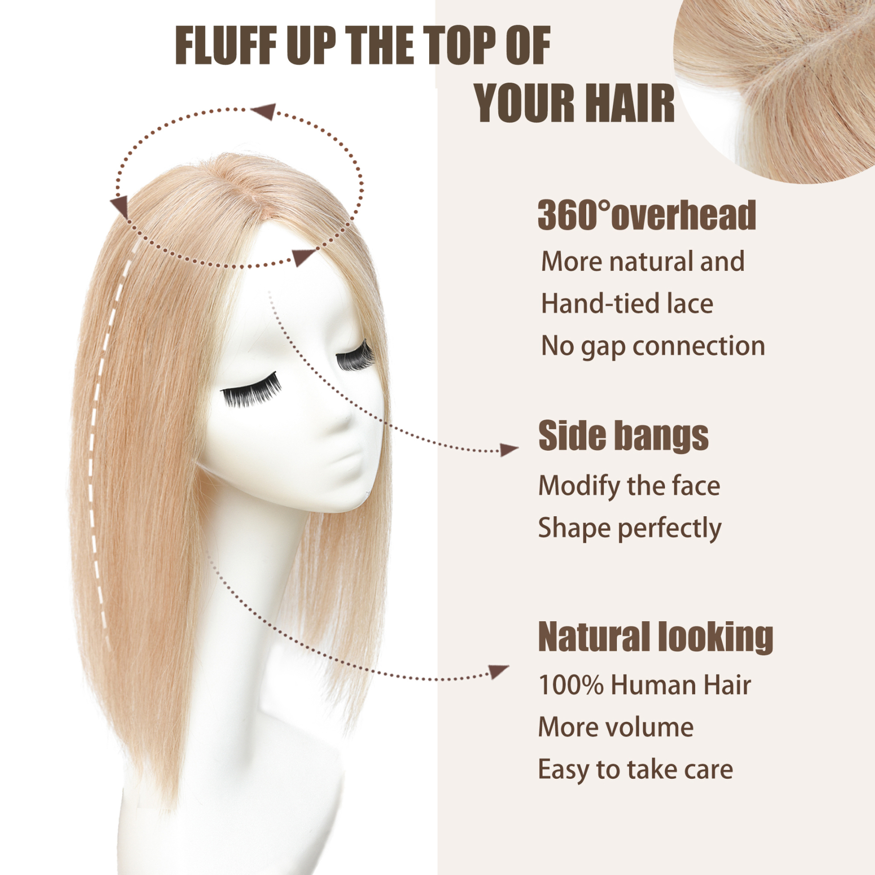 Meiverah Natural-Looking Handmade Full Hand-tied PU Mono Lace NO Bangs Clip-In Women Toupee -（613/10/14A#）