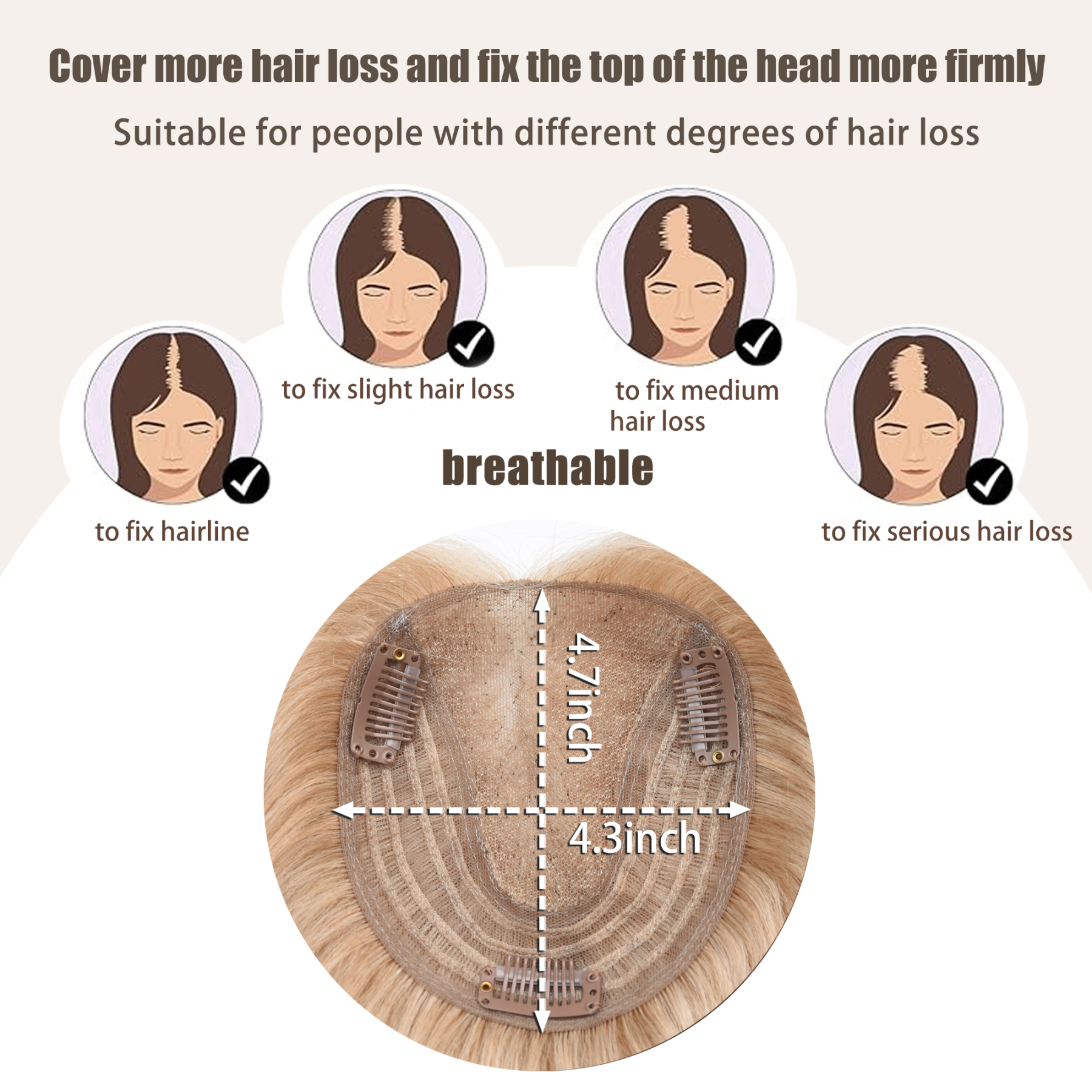 Meiverah Natural-Looking Handmade Full Hand-tied PU Mono Lace NO Bangs Clip-In Women Toupee -（613/10/14A#）