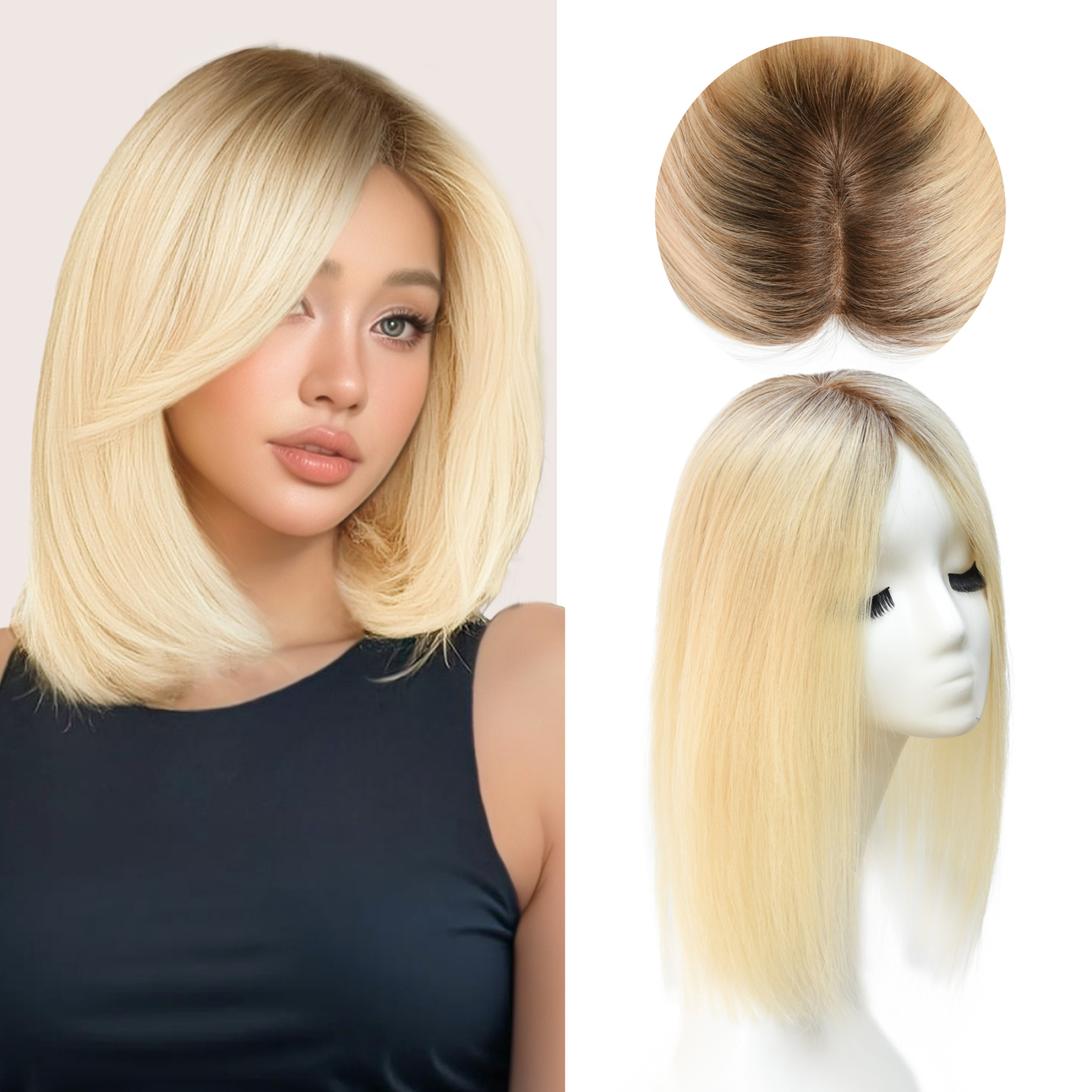 Meiverah Natural-Looking Handmade Full Hand-tied PU Mono Lace NO Bangs Clip-In Women Toupee -（613BC#）