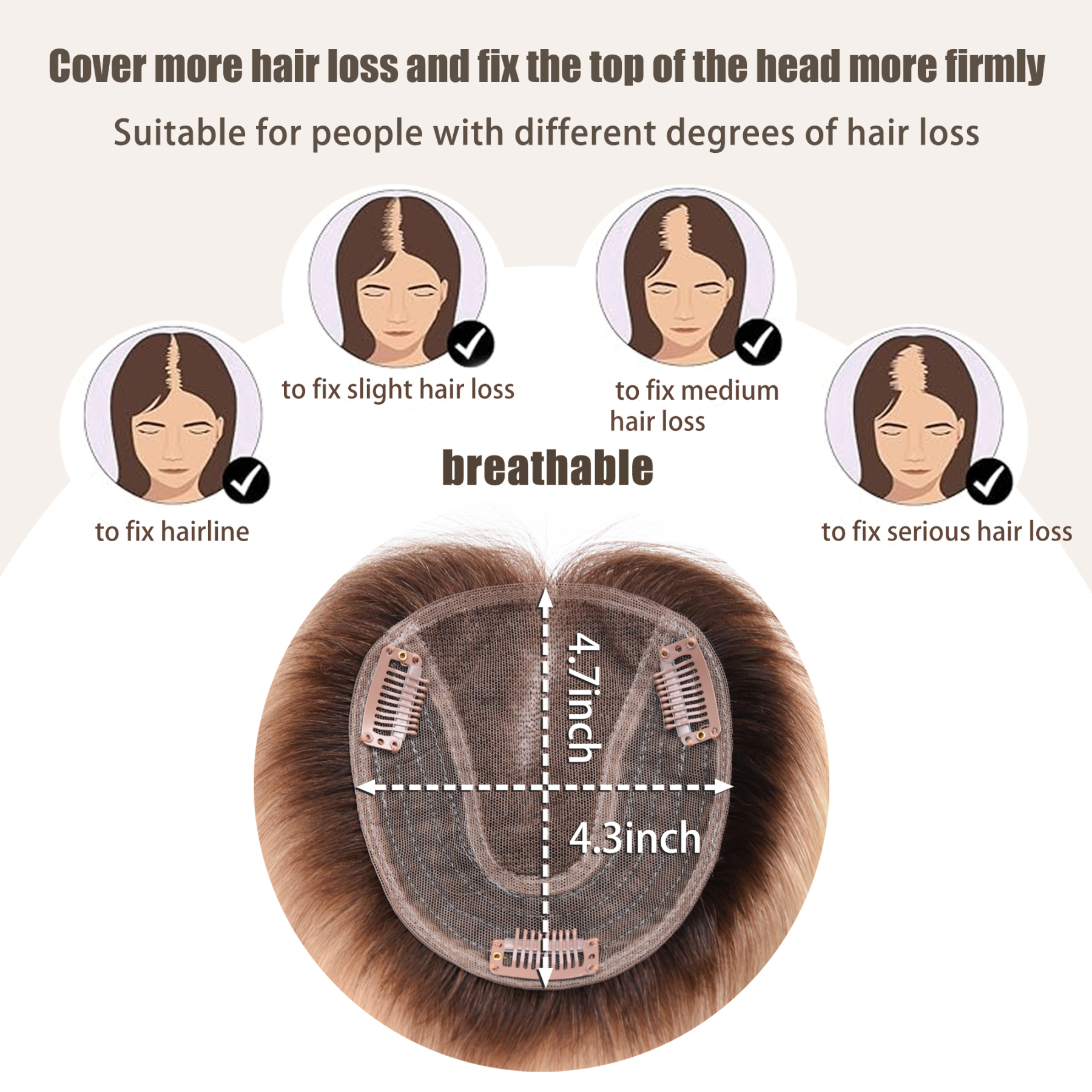 Meiverah Natural-Looking Handmade Full Hand-tied PU Mono Lace NO Bangs Clip-In Women Toupee -（613BC#）