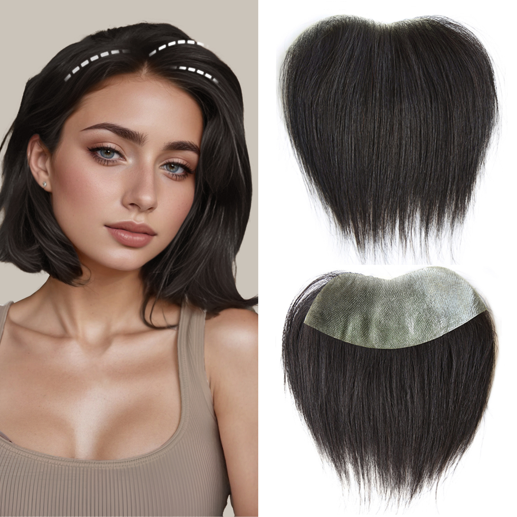 Meiverah Hair Frontal Hairpiece for Women Natural Black Hair Extension Hairline Loss Straight Tape in Human Hair Toppers Replacement Toupee (Natural Black)