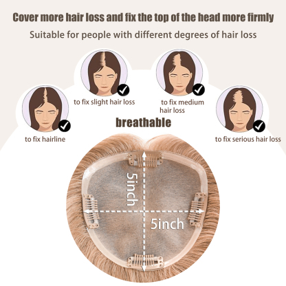 Meiverah Real Human Hair Full Hand-tied Swiss Mono Base Topper NO Bangs  Clip-In Thick Hairpiece for Women (#8 Pinkish Golden Blonde)