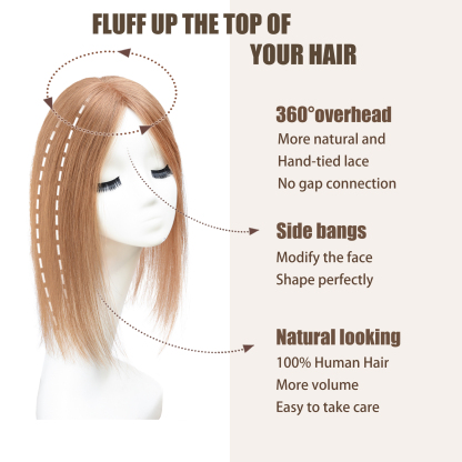 Meiverah Real Human Hair Full Hand-tied Swiss Mono Base Topper NO Bangs  Clip-In Thick Hairpiece for Women (#8 Pinkish Golden Blonde)