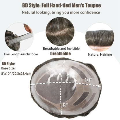 Meiverah Natural-Looking Handmade Men's Top Wig - BD Style (320 Color)