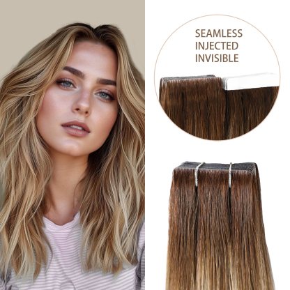 Meiverah Seamless Injected Hand-Tied Tape In Hair Extensions 20 Pcs/50 g Virgin Human Hair (P6/613/T4)