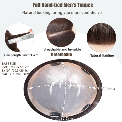 Meiverah Natural-Looking Handmade Full Hand-tied Mono Lace Men's Toupee - (2 Color)
