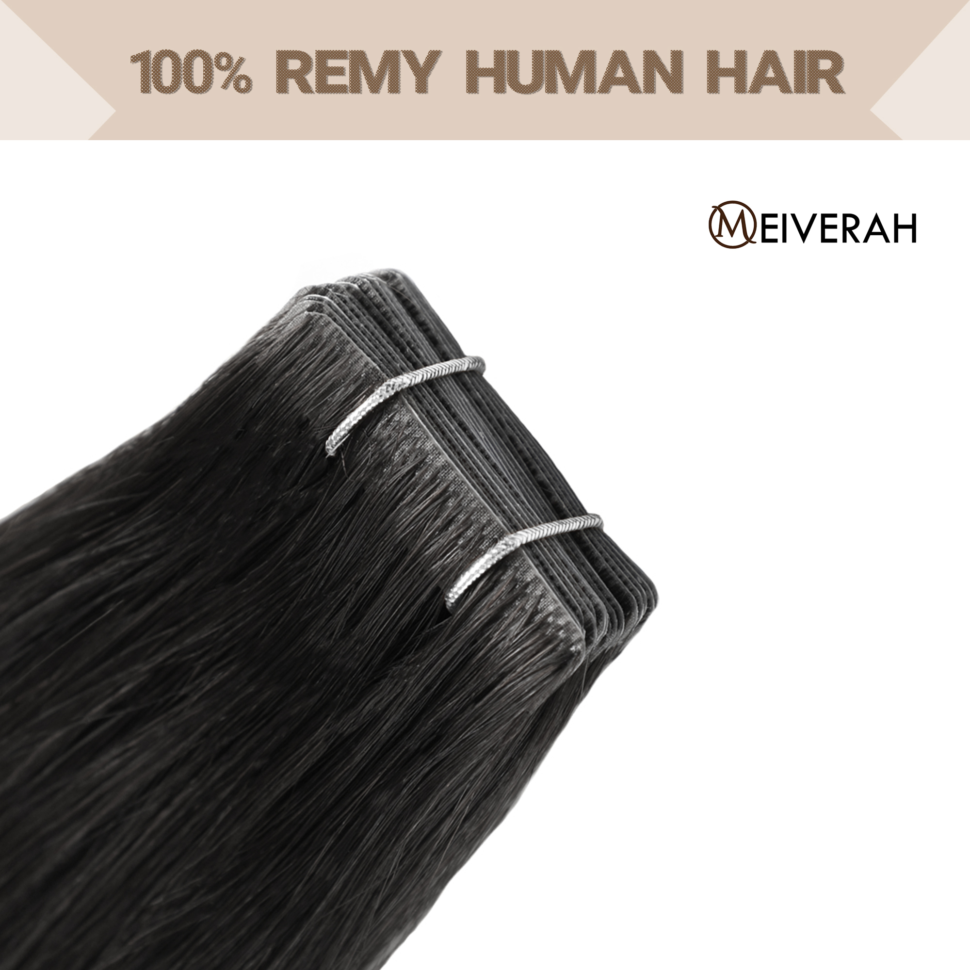 Meiverah Seamless Injected Hand-Tied Tape In Hair Extensions 20 Pcs/50 g Virgin Human Hair (#1)