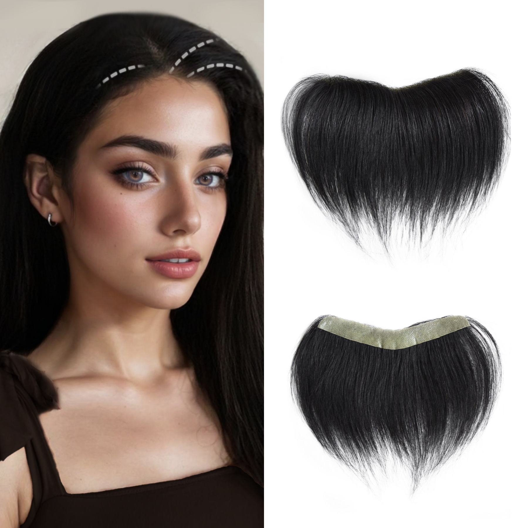 Meiverah Hair Frontal Hairpiece for Women Natural Black Hair Extension Hairline Loss Straight Tape in Human Hair Toppers Replacement Toupee (Jet Black)