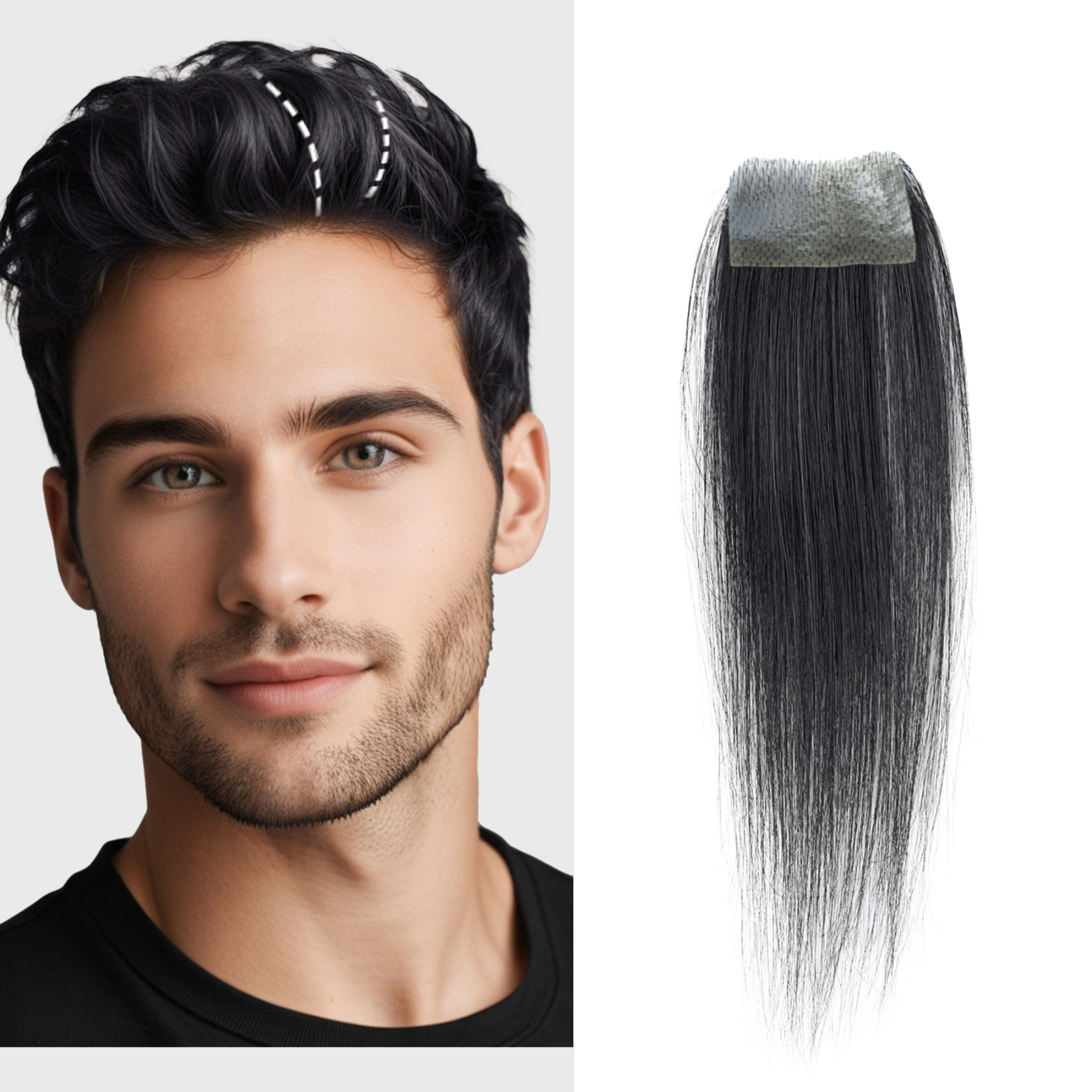 Meiverah Hair scar human hair replacement Accidental burns without hair for men Hairline Loss Straight Tape in Replacement Toupee  (Natural Black)