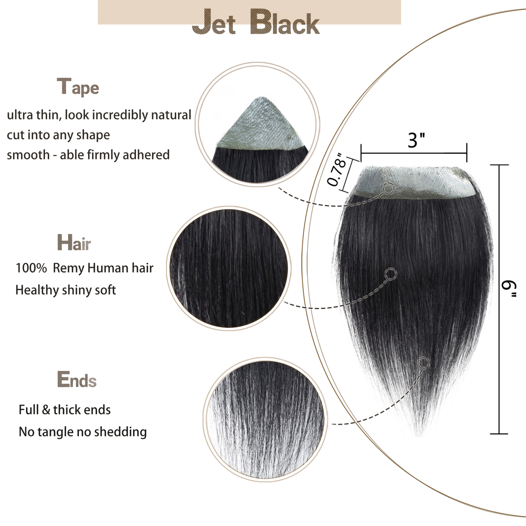 Meiverah Hair scar human hair replacement Accidental burns without hair for men women Hairline Loss Straight Tape in Replacement Toupee (Jet Black)