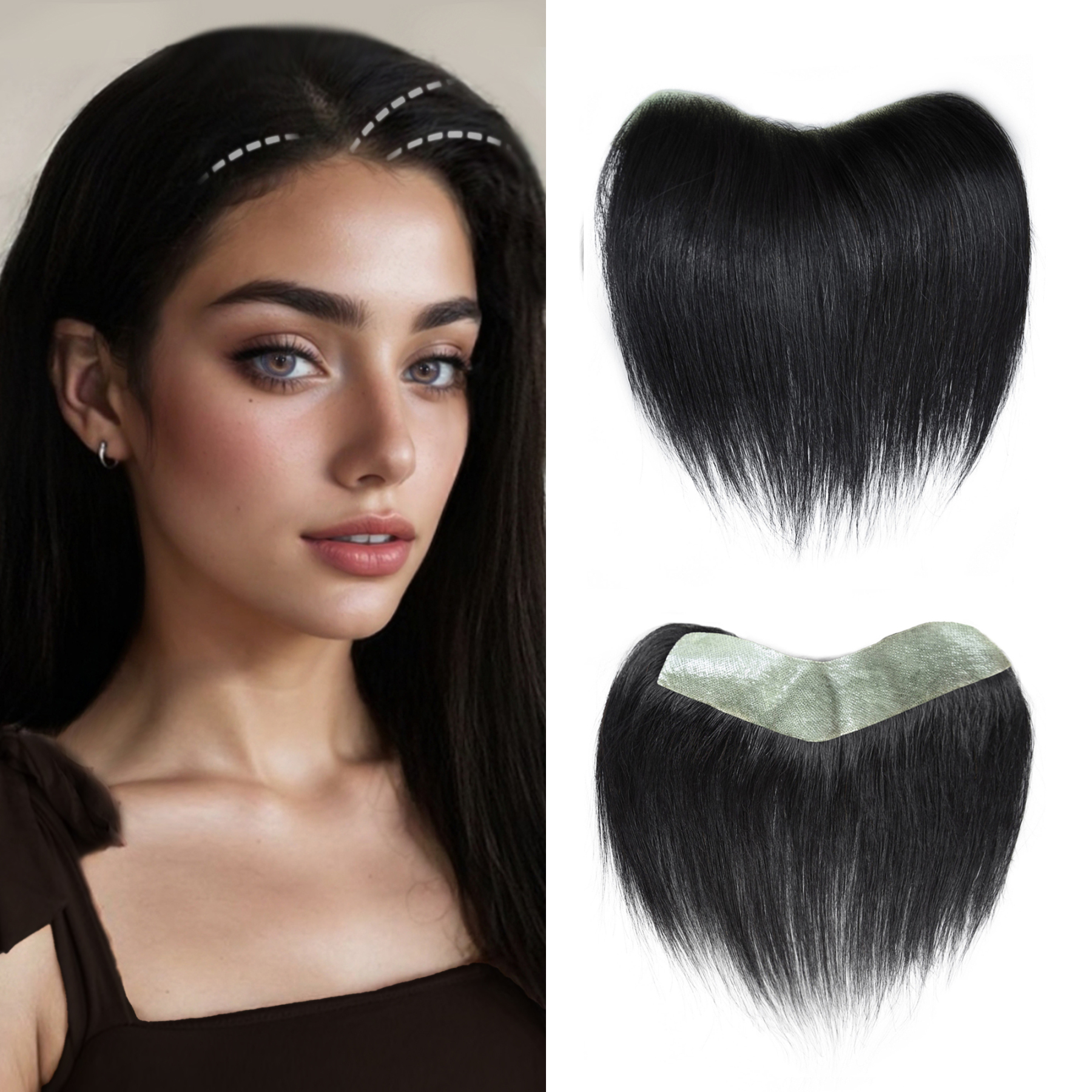 Meiverah Hair Frontal Hairpiece for Women Natural Black Hair Extension Hairline Loss Straight Tape in Human Hair Toppers Replacement Toupee (Jet Black)