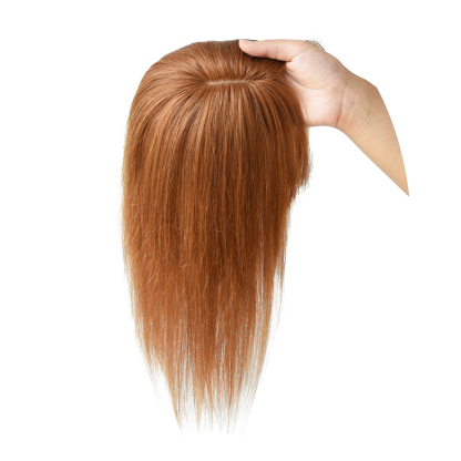 Meiverah Hair Real Human Hair Topper with Bangs Clip-In Thick PU Silk Base Hairpiece for Women (Copper Red)