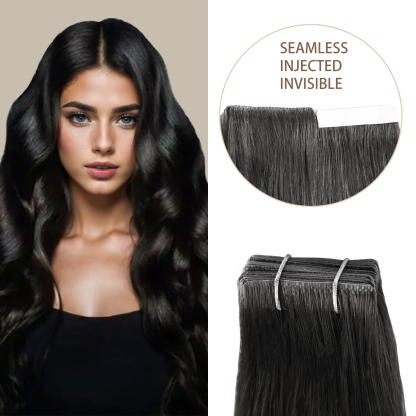 Meiverah Seamless Injected Hand-Tied Tape In Hair Extensions 20 Pcs/50 g Virgin Human Hair (#1)