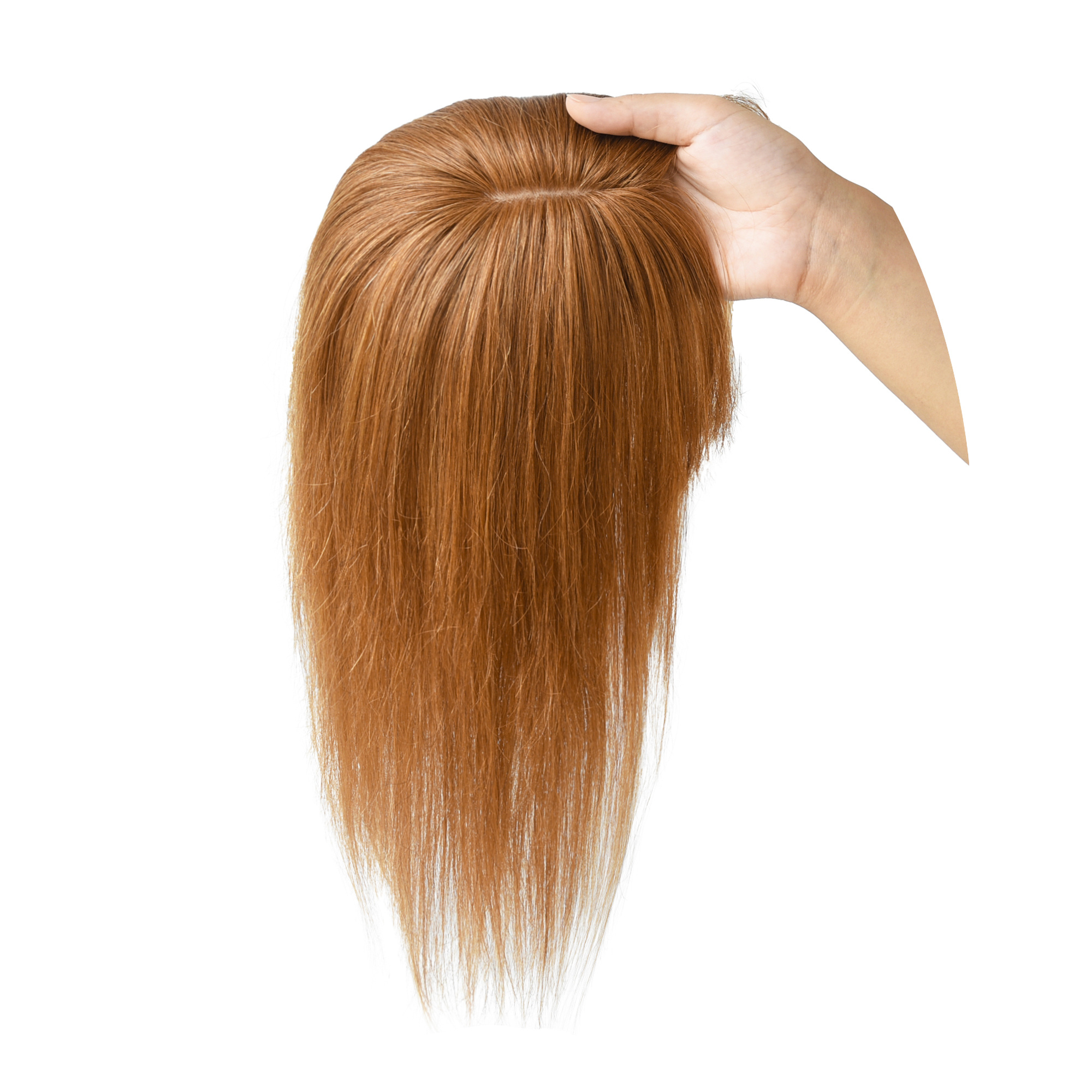 Meiverah Hair Real Human Hair Topper with Bangs Clip-In Thick PU Silk Base Hairpiece for Women (Copper Red)